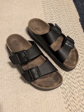 Papillio Birkenstock Black Arizona Platform Slide Sandals 38 7 7.5
